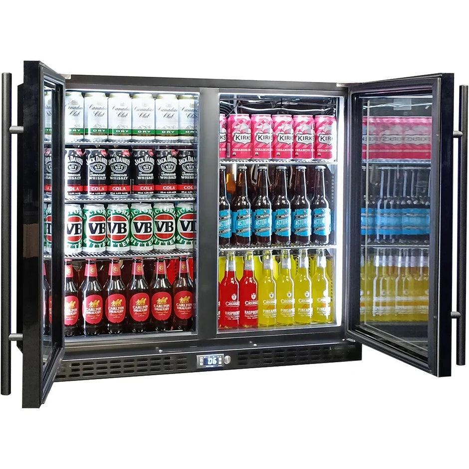 Schmick Twin Door Quiet Running Low Height Black Triple Glazed Glass Door Bar Fridge -SK206-B
