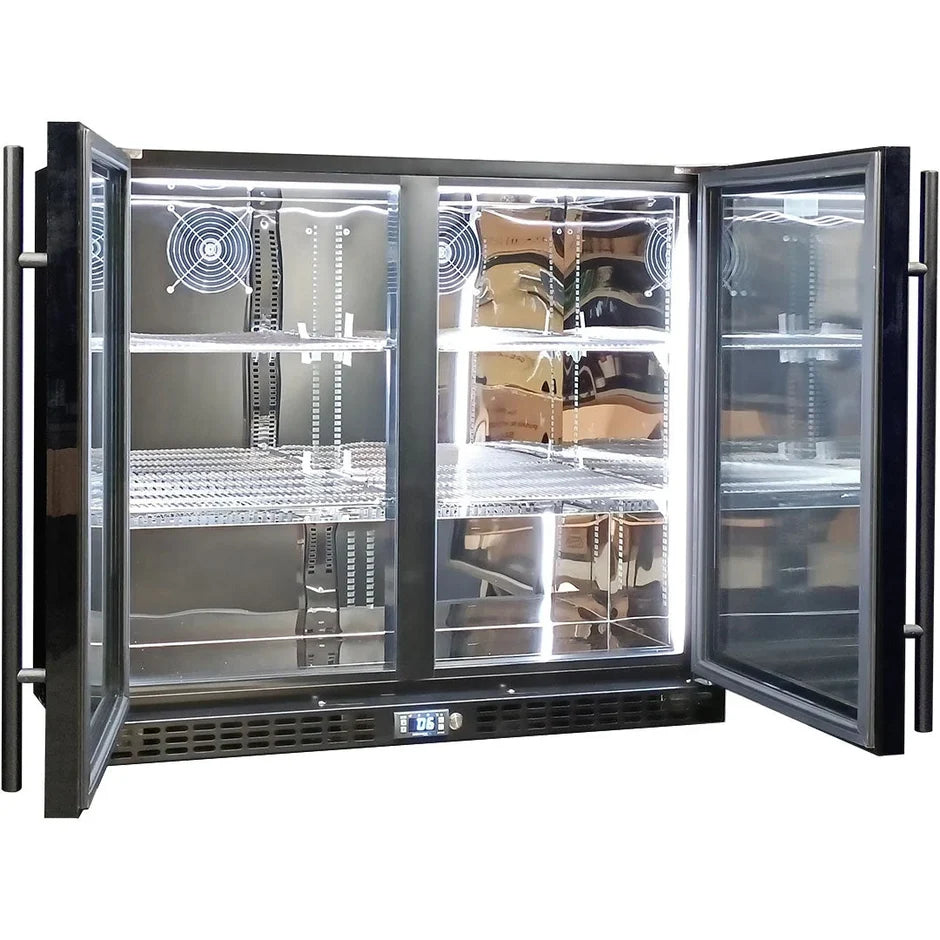 Schmick Twin Door Quiet Running Low Height Black Triple Glazed Glass Door Bar Fridge -SK206-B