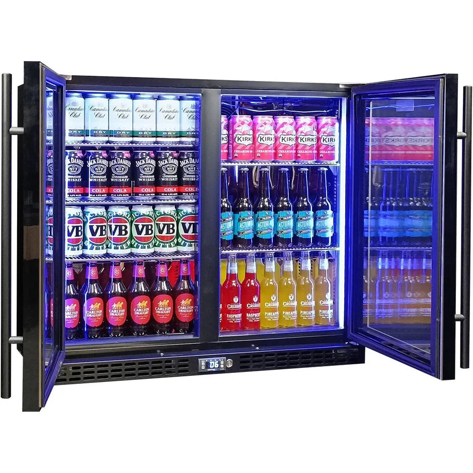 Schmick Twin Door Quiet Running Low Height Black Triple Glazed Glass Door Bar Fridge -SK206-B