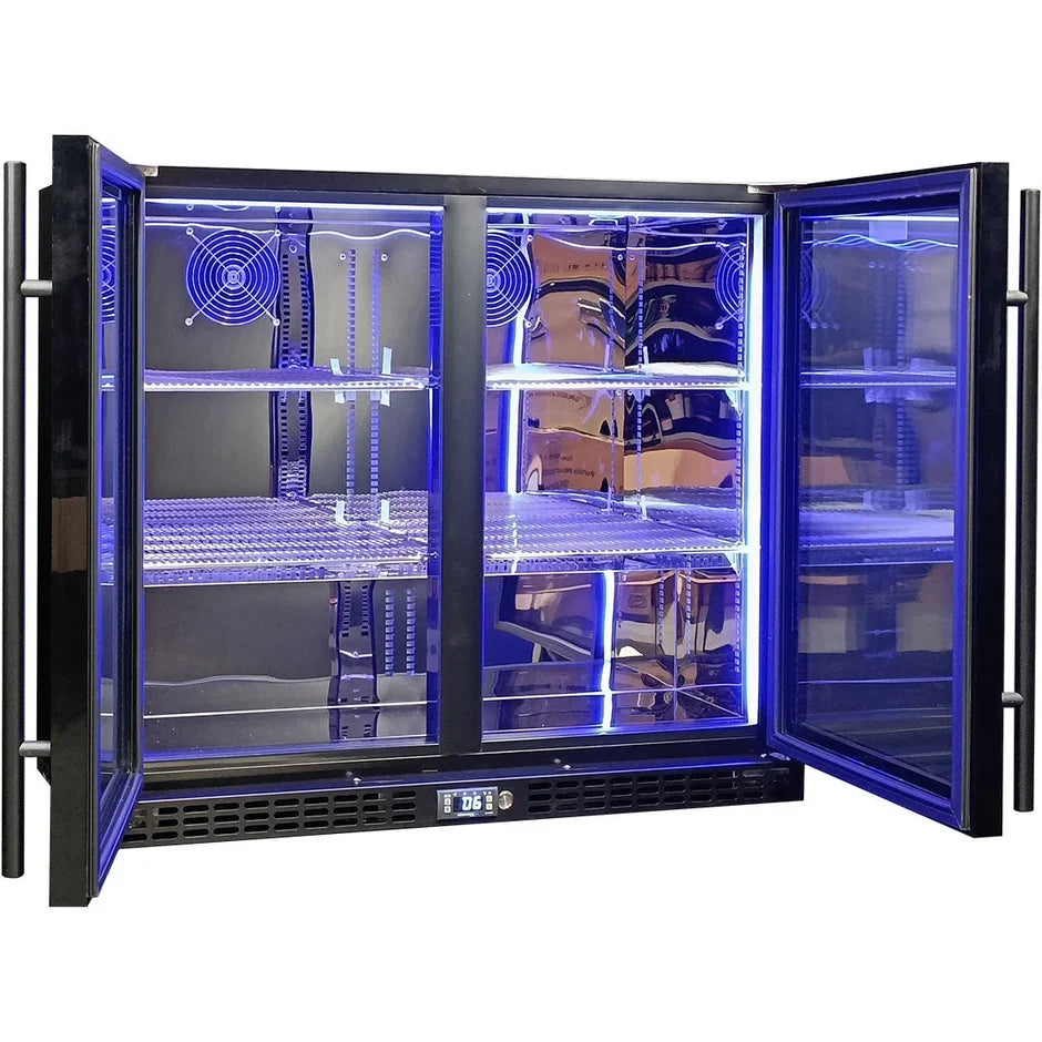 Schmick Twin Door Quiet Running Low Height Black Triple Glazed Glass Door Bar Fridge -SK206-B