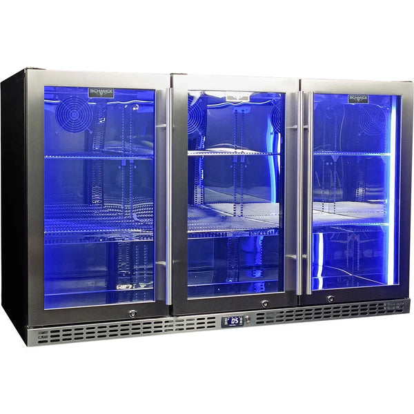 Schmick Quiet Glass 3 Door Stainless Steel Bar Fridge - SK386-SS