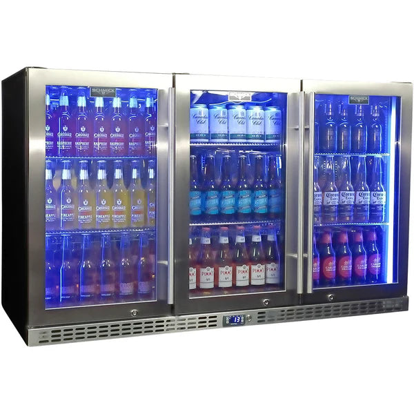 Schmick Quiet Glass 3 Door Stainless Steel Bar Fridge - SK386-SS
