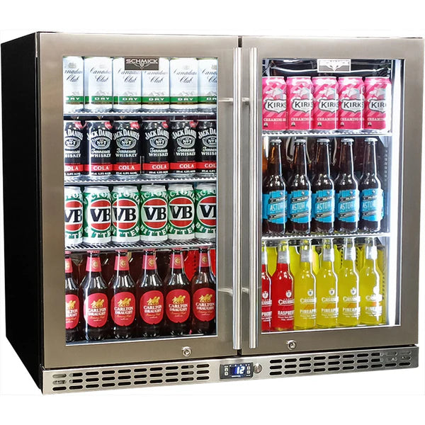 Schmick Twin Door Low Height Quiet Running Stainless Steel Heated Glass Door Bar Fridge - SK206-HD