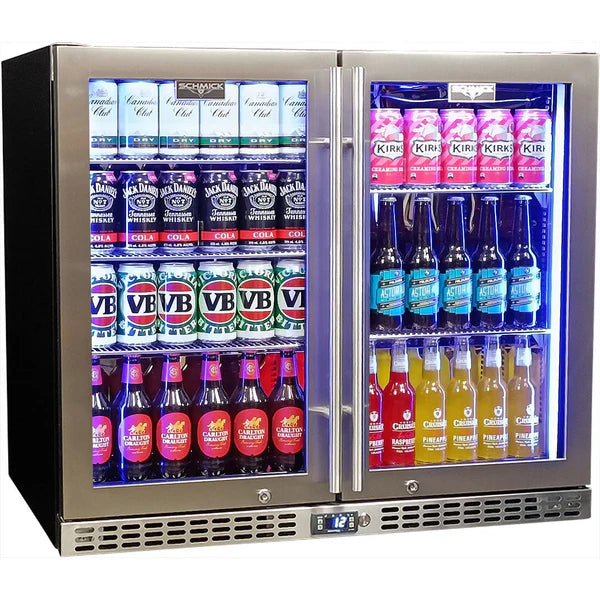 Schmick Twin Door Low Height Quiet Running Stainless Steel Heated Glass Door Bar Fridge - SK206-HD