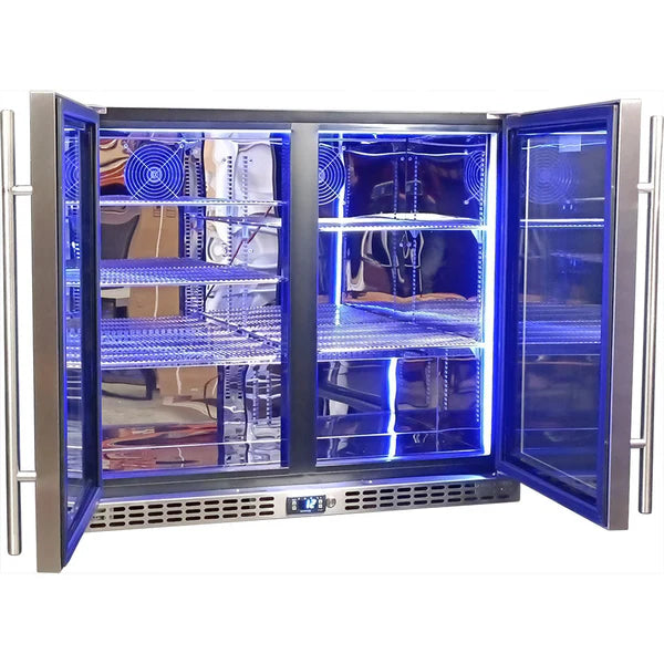 Schmick Twin Door Low Height Quiet Running Stainless Steel Heated Glass Door Bar Fridge - SK206-HD