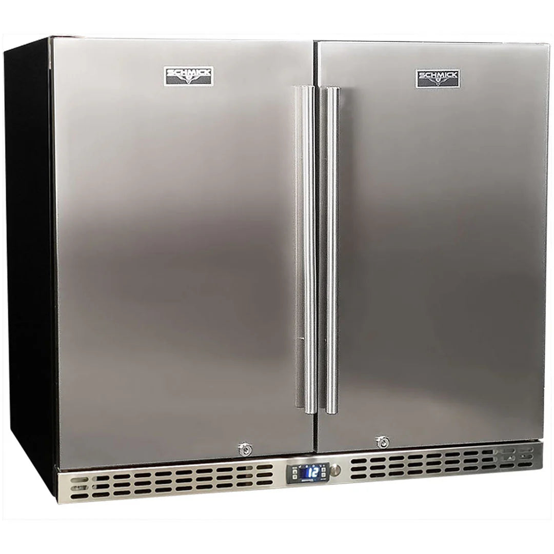 Schmick Twin Door Quiet Running Stainless Steel Solid Door Bar Fridge - Low Height - Model SK206-SD