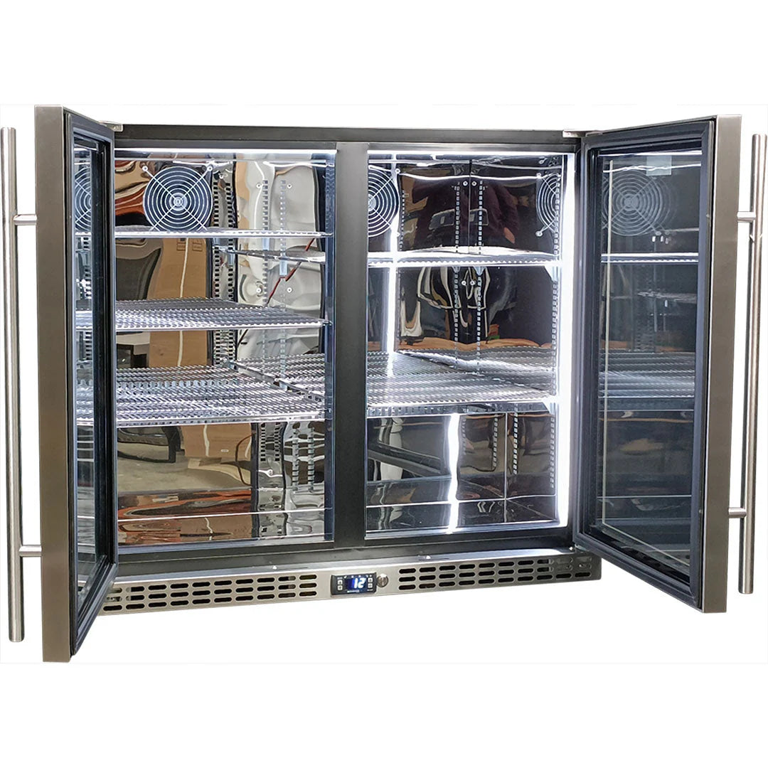 Schmick Twin Door Quiet Running Stainless Steel Solid Door Bar Fridge - Low Height - Model SK206-SD