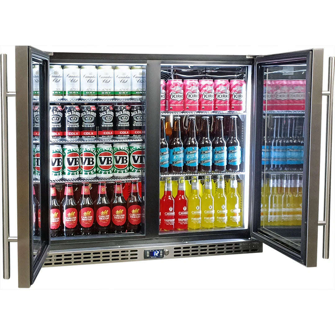 Schmick Twin Door Quiet Running Stainless Steel Solid Door Bar Fridge - Low Height - Model SK206-SD