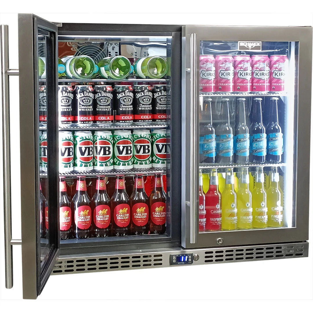 Schmick Twin Door Quiet Running Stainless Steel Solid Door Bar Fridge - Low Height - Model SK206-SD