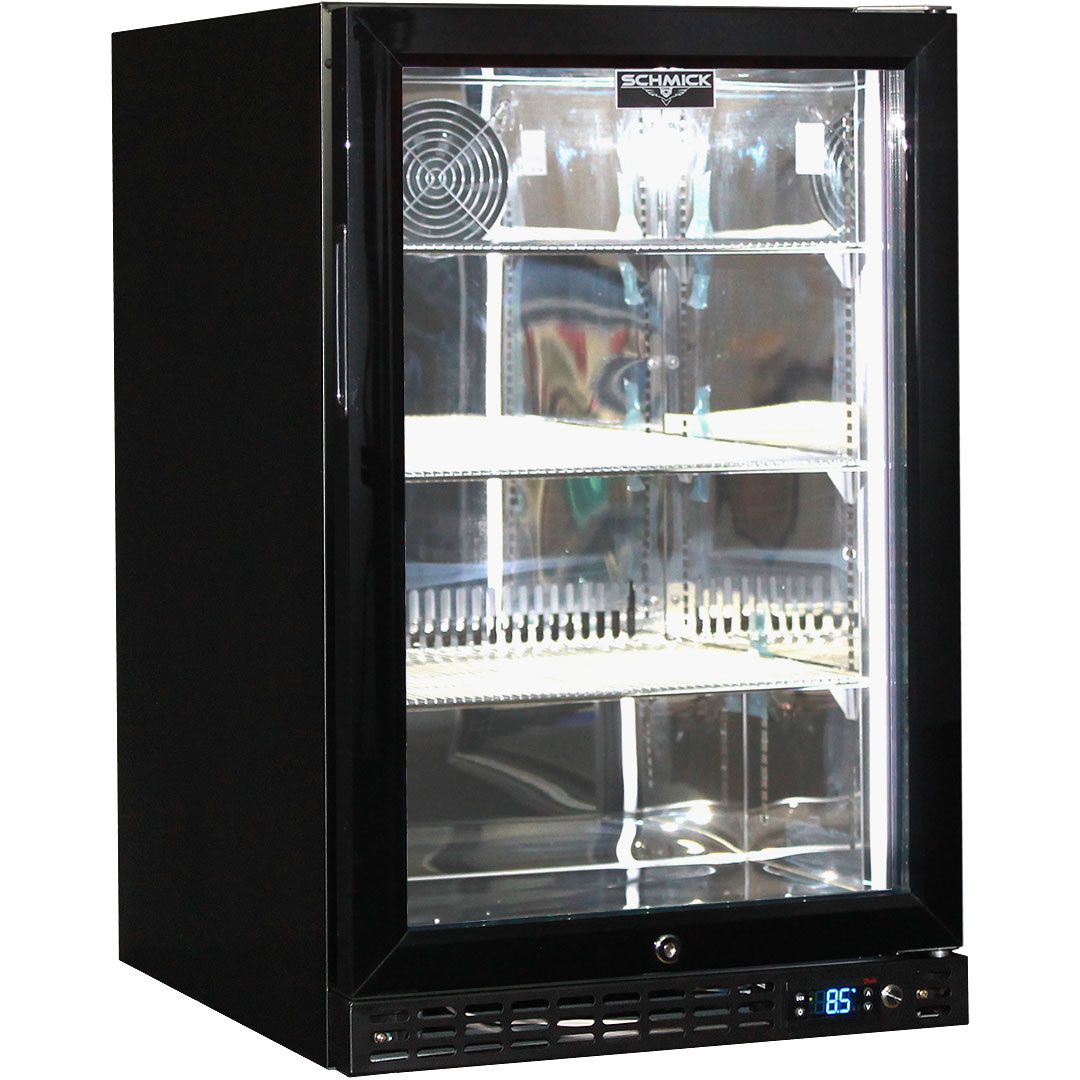 Schmick Quiet Running Front Venting Under Bench Heated Glass Door Bar Fridge Model - SK116L-B-HD / SK116R-B-HD