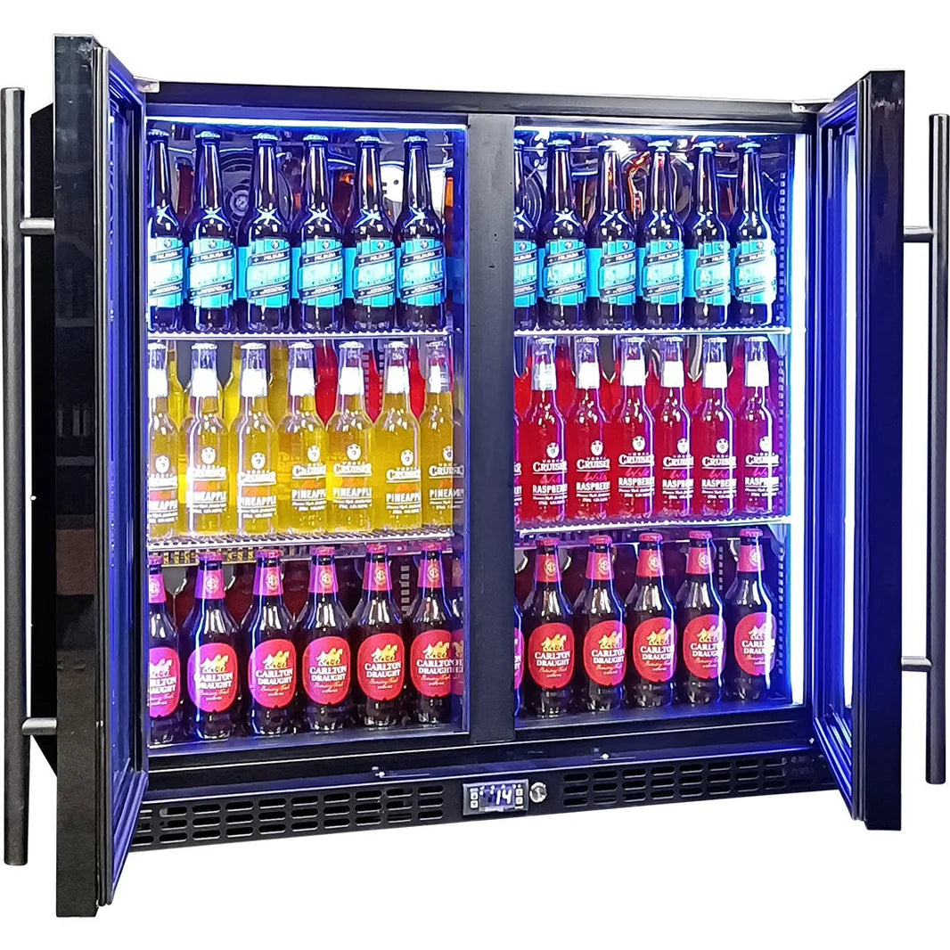 Schmick Twin Door Quiet Running Black Heated Glass Door Bar Fridge - SK246-B-HD