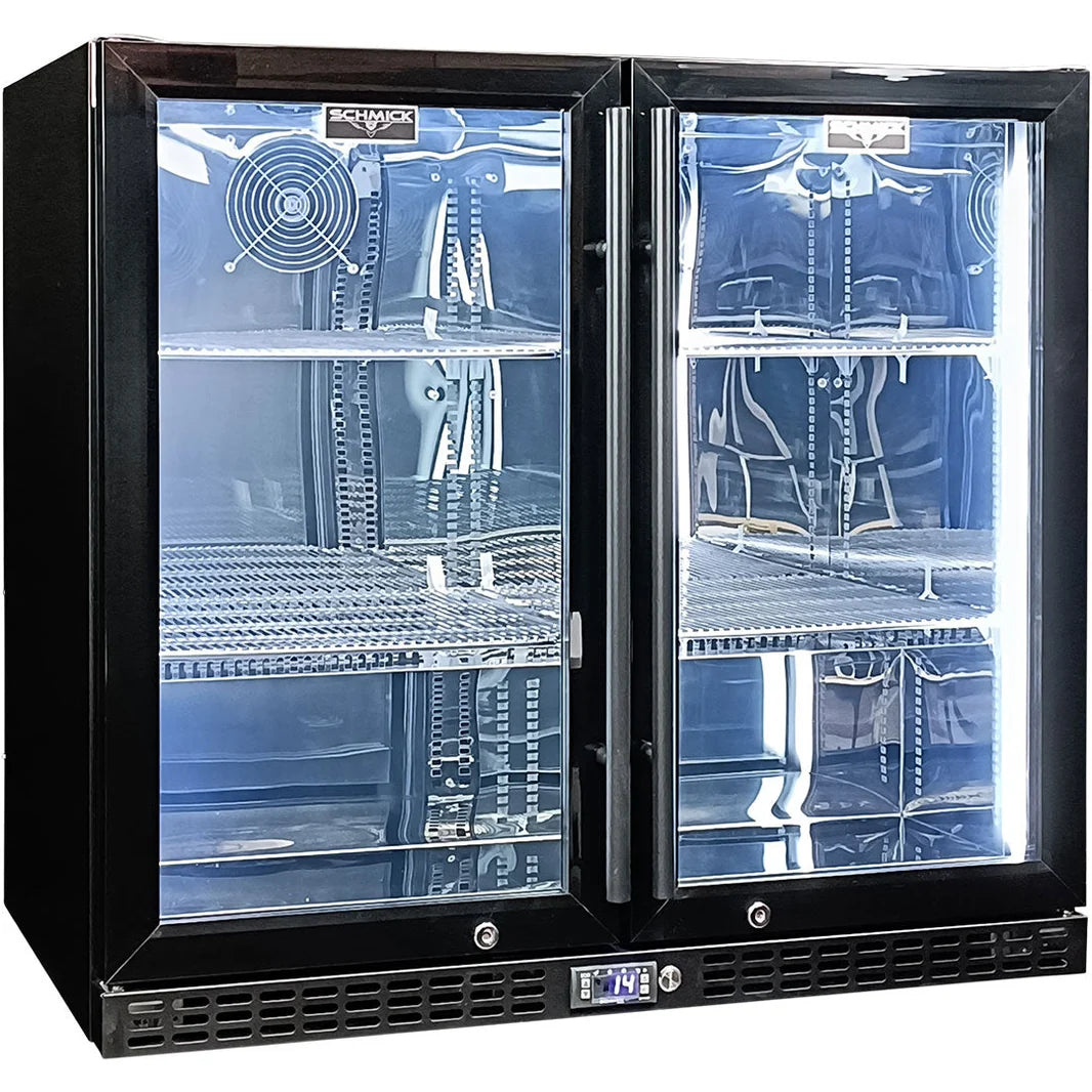 Schmick Twin Door Quiet Running Black Heated Glass Door Bar Fridge - SK246-B-HD