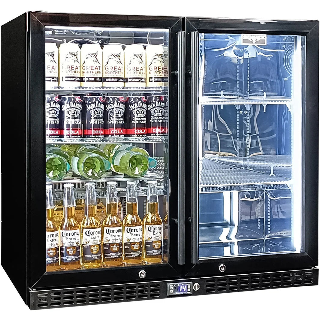 Schmick Twin Door Quiet Running Black Heated Glass Door Bar Fridge - SK246-B-HD