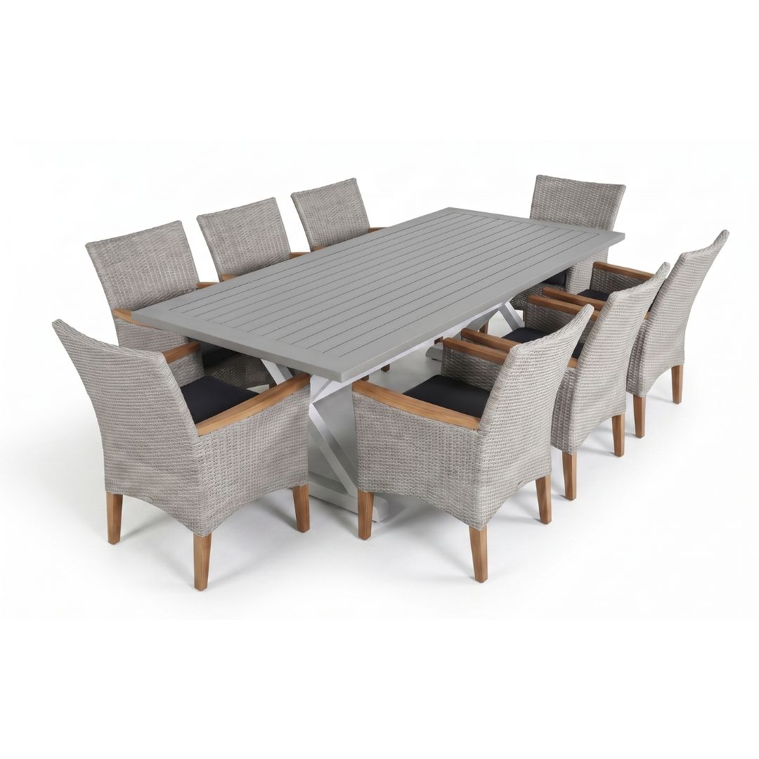 Shelta Bridgeport 220cm 9 Piece Dining Setting with 8 Florence Chairs