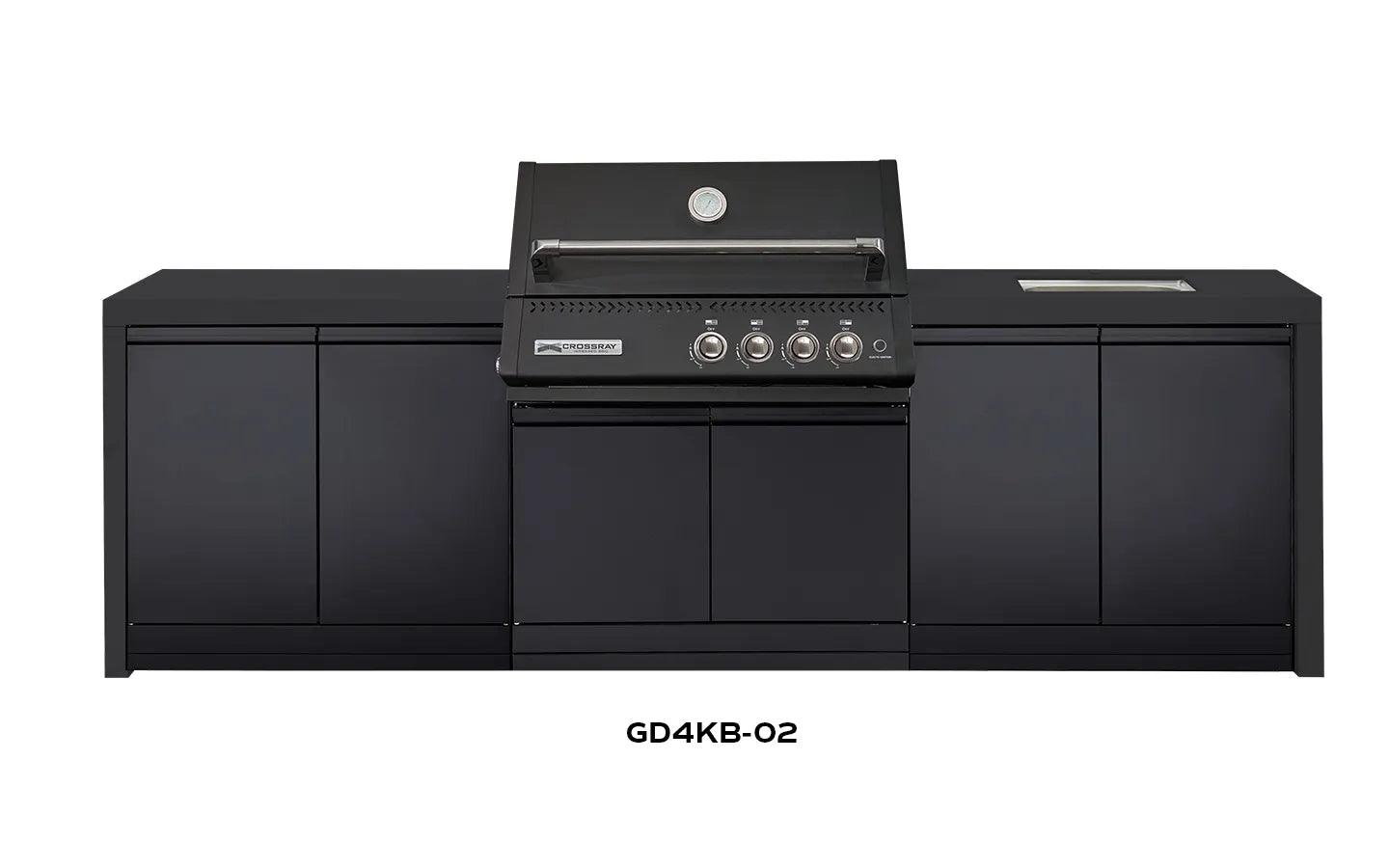 Crossray Premium Xplor Black Outdoor Kitchen with Black 4 Burner BBQ