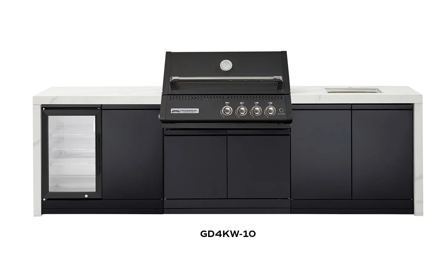 Crossray Premium Xplor White Outdoor Kitchen with Black 4 Burner BBQ