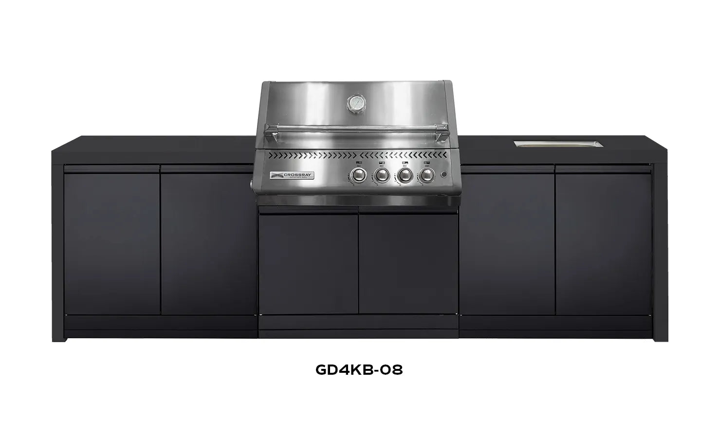 Crossray Xplor Outdoor Kitchen 4 Burner BBQ Double Fridge & Double Side Cabinets