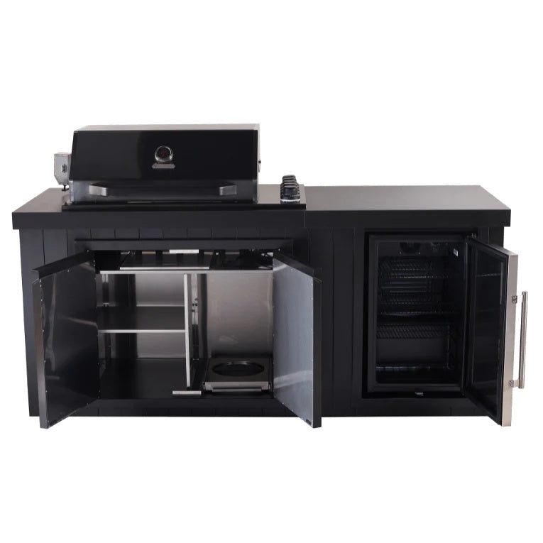 Bossworx Outdoor Kitchen with Black Stainless Steel 4 Burner BBQ & Fridge