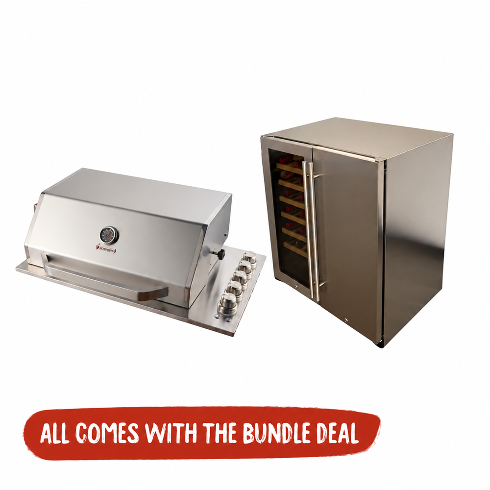 Bossworx 4 Burner Stainless Steel Drop-In BBQ & 180L Dual Zone Alfresco Fridge Bundle
