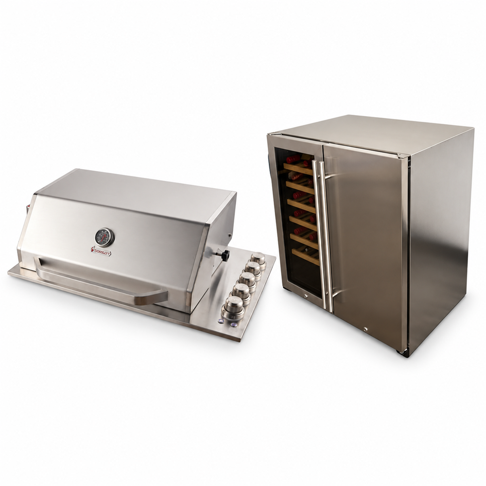 Bossworx 4 Burner Stainless Steel Drop-In BBQ & 180L Dual Zone Alfresco Fridge Bundle