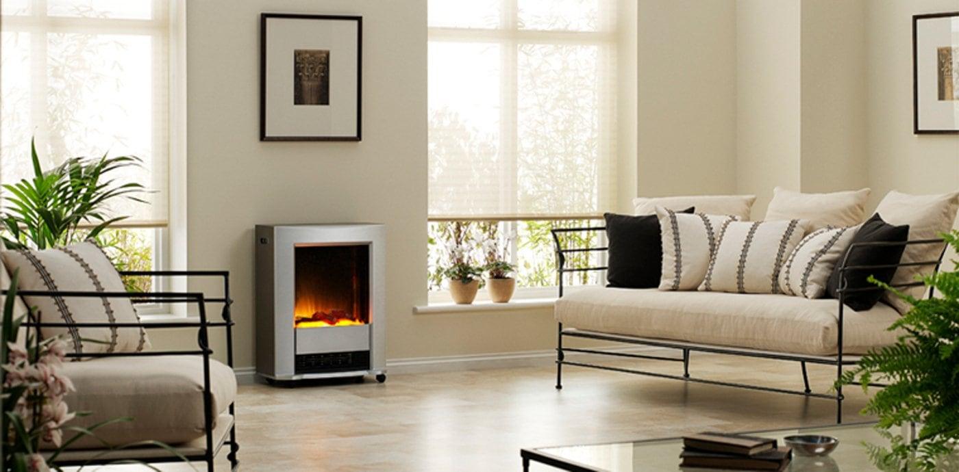 Dimplex Electric Cube Dimplex Lee Silver 2kW Portable Electric Fire with Optiflame log effec ...