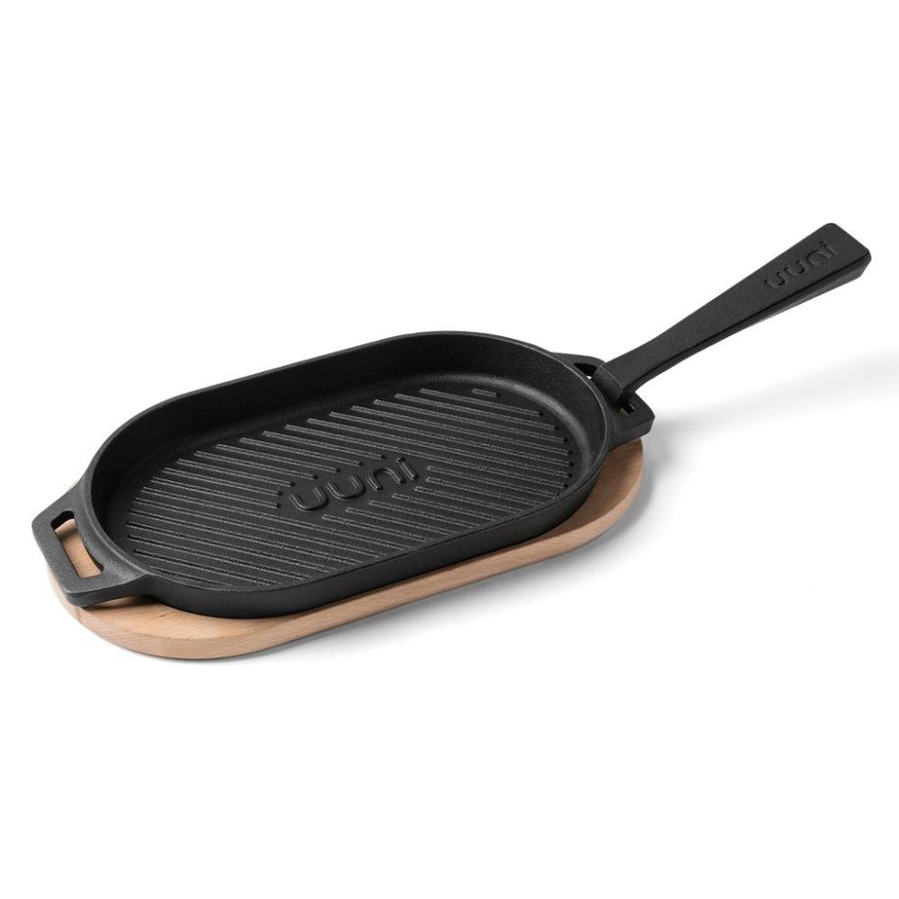 Ooni | Cast Iron Grizzler Griddle Pan w/ Removable Handle and Thick Wooden Trivet, Pizza Oven Accessory, Core Supply Group
